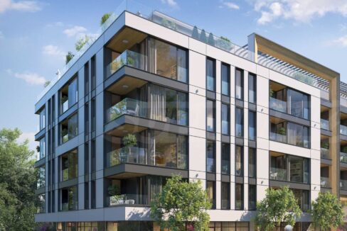 Modern elevation of a builder floor for sale in neeti bagh